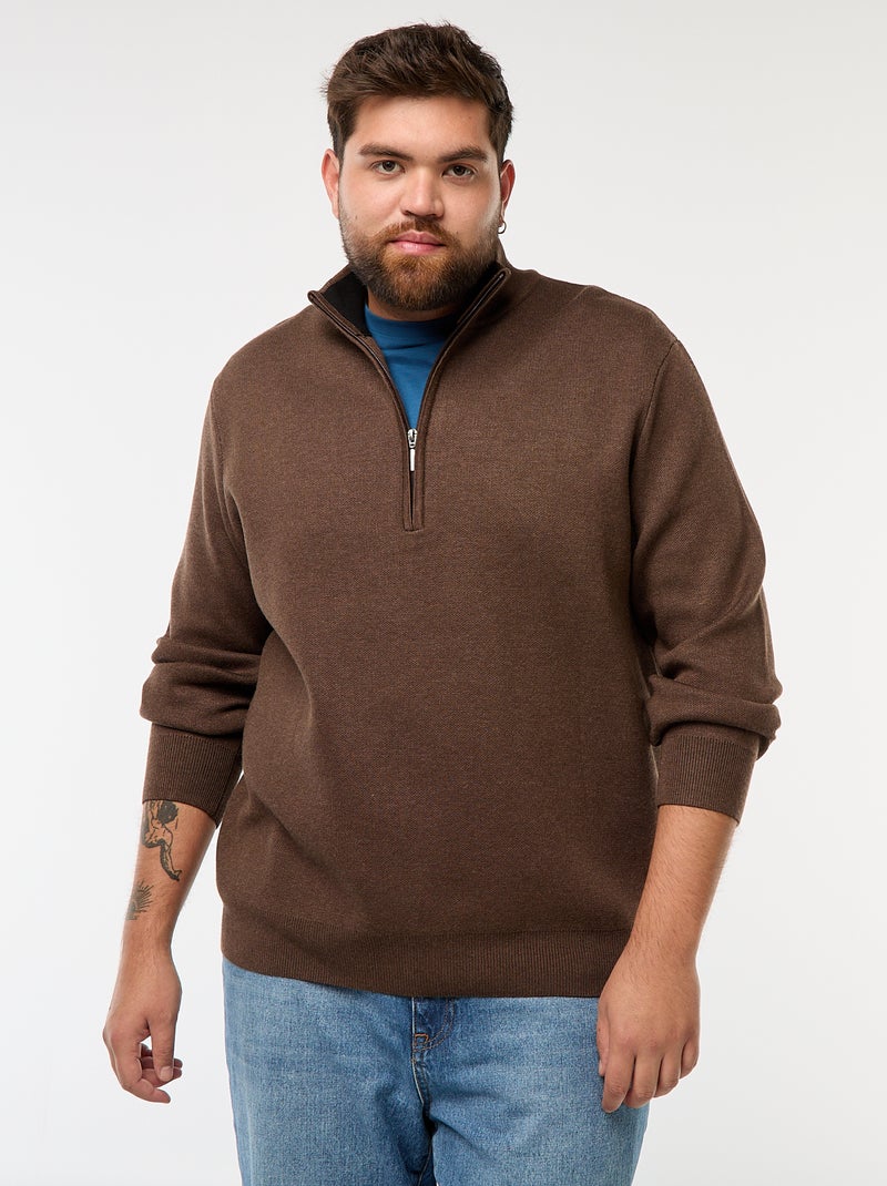 Effen sweater met opstaande ritskraag in schippersstijl Bruin - Kiabi