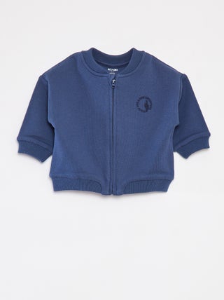 Effen sweater met rits van french terry