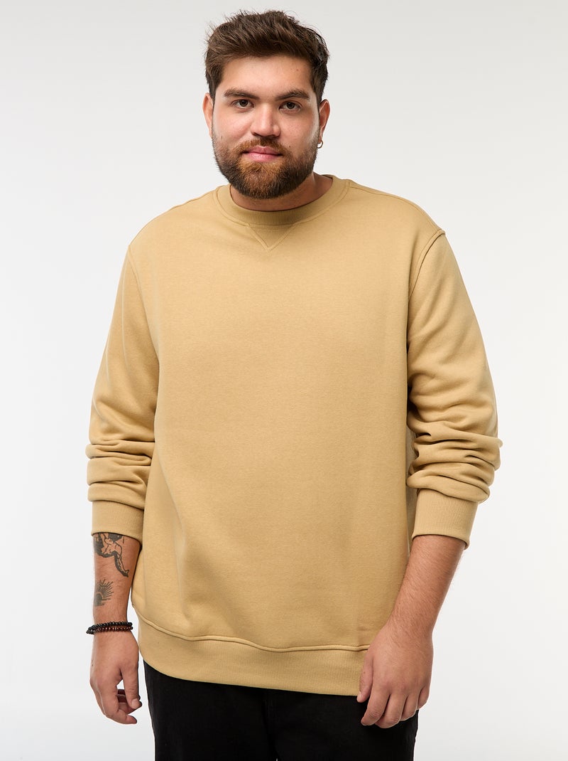 Effen sweater met ronde hals Biege - Kiabi