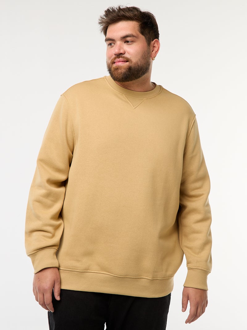 Effen sweater met ronde hals Biege - Kiabi