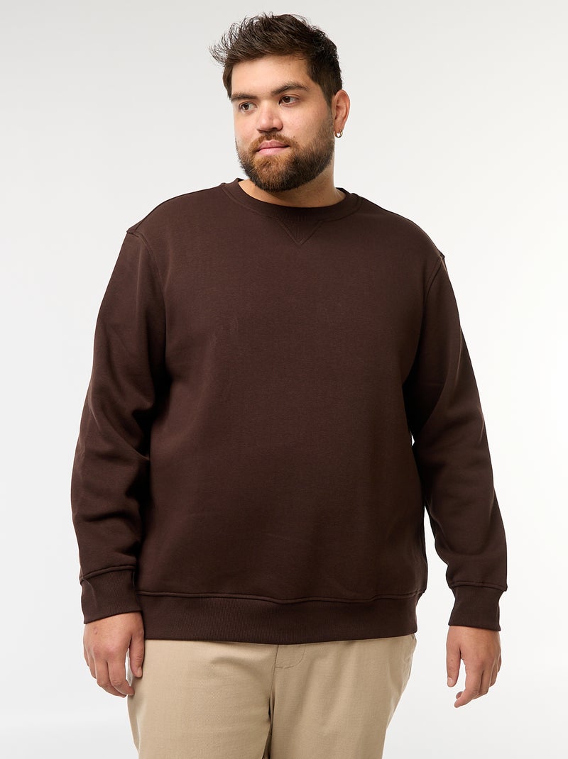 Effen sweater met ronde hals bruin - Kiabi