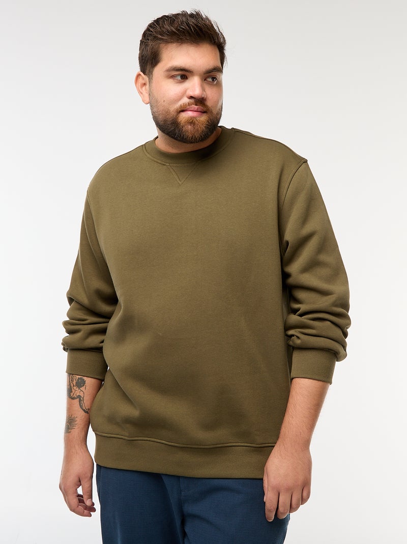 Effen sweater met ronde hals Kaki - Kiabi