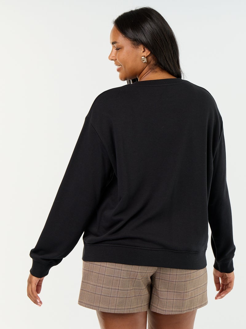Effen sweater met ronde hals van French Terry Zwart - Kiabi