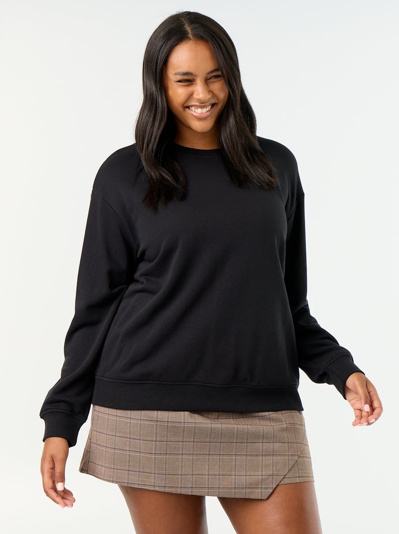 Effen sweater met ronde hals van French Terry Zwart - Kiabi