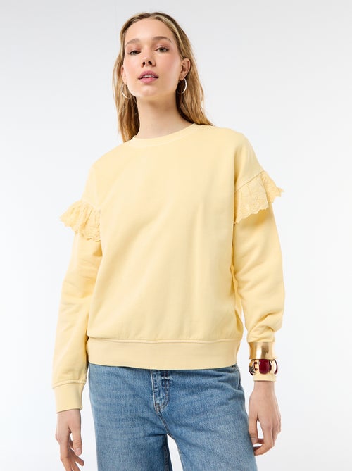 Effen sweater met volantjes van Engels borduurwerk op de mouwen - Kiabi