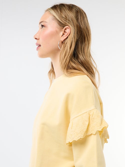Effen sweater met volantjes van Engels borduurwerk op de mouwen - Kiabi