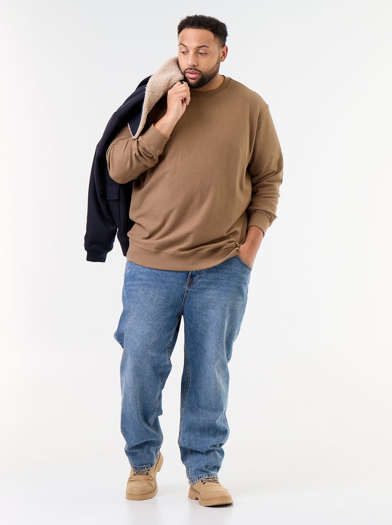 Effen sweater van geribde stof Bruin - Kiabi