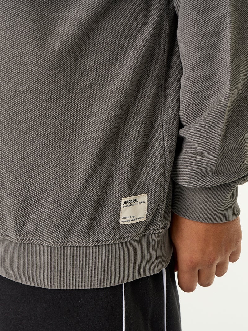 Effen sweater van geribde stof Grijs - Kiabi