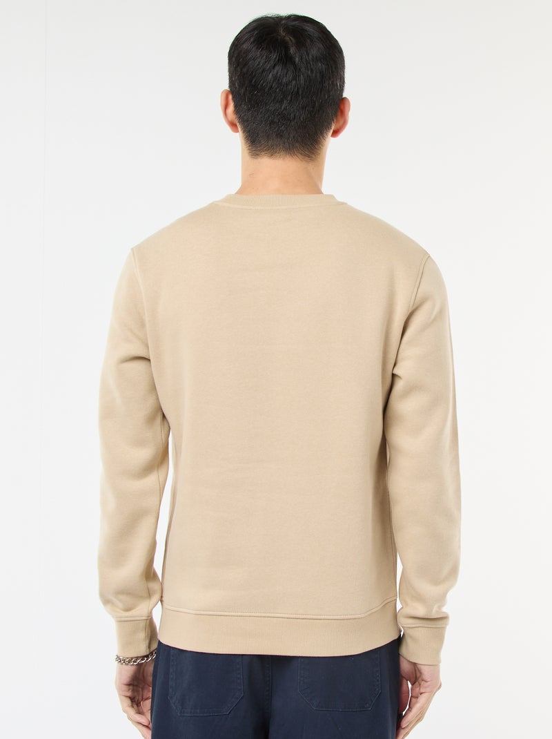 Effen sweater van geruwde fleece met ronde hals Biege - Kiabi