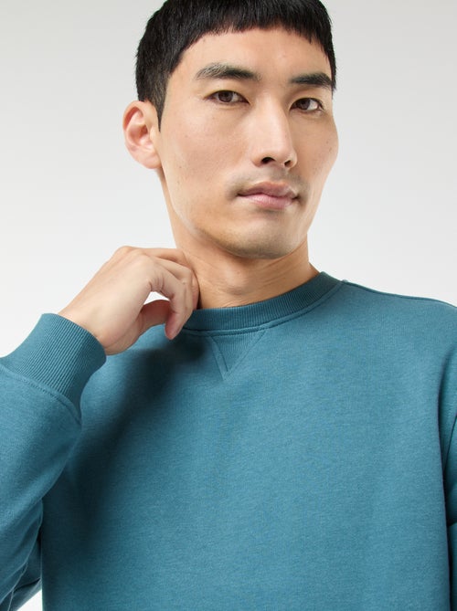 Effen sweater van geruwde fleece met ronde hals - Kiabi