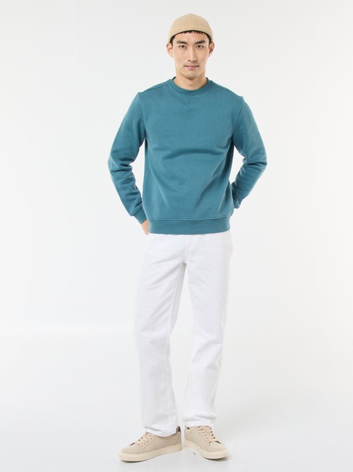 Effen sweater van geruwde fleece met ronde hals - Kiabi