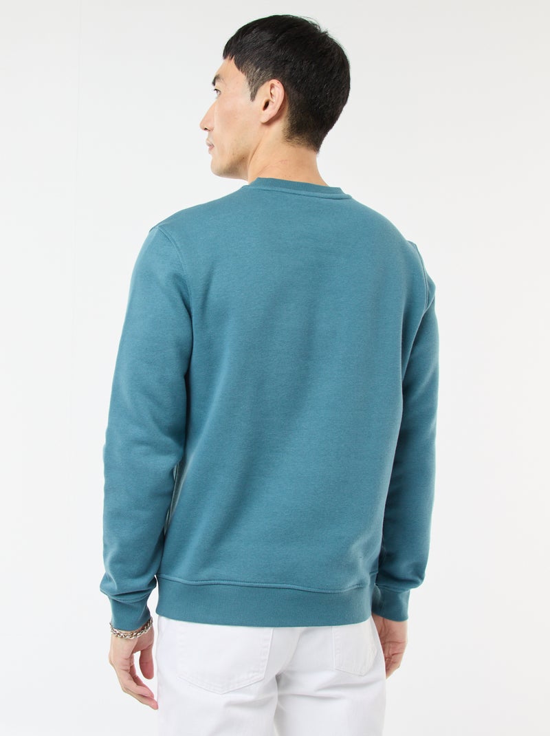 Effen sweater van geruwde fleece met ronde hals Blauw - Kiabi