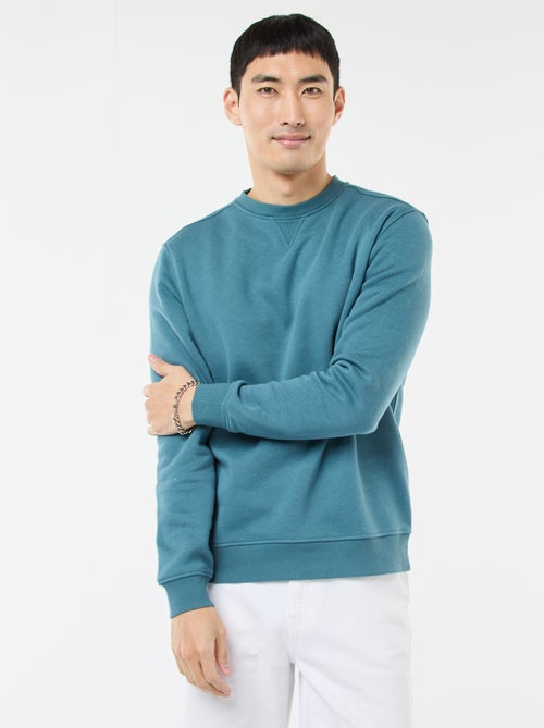 Effen sweater van geruwde fleece met ronde hals - Kiabi