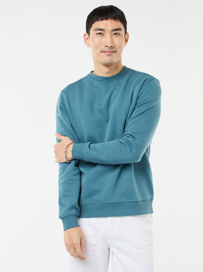 Effen sweater van geruwde fleece met ronde hals Blauw - Kiabi