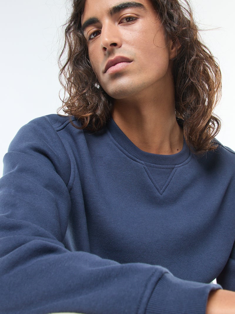 Effen sweater van geruwde fleece met ronde hals Blauw - Kiabi