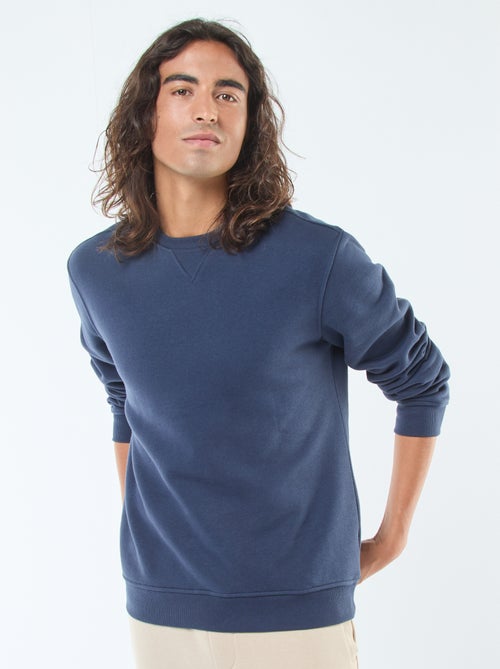 Effen sweater van geruwde fleece met ronde hals - Kiabi