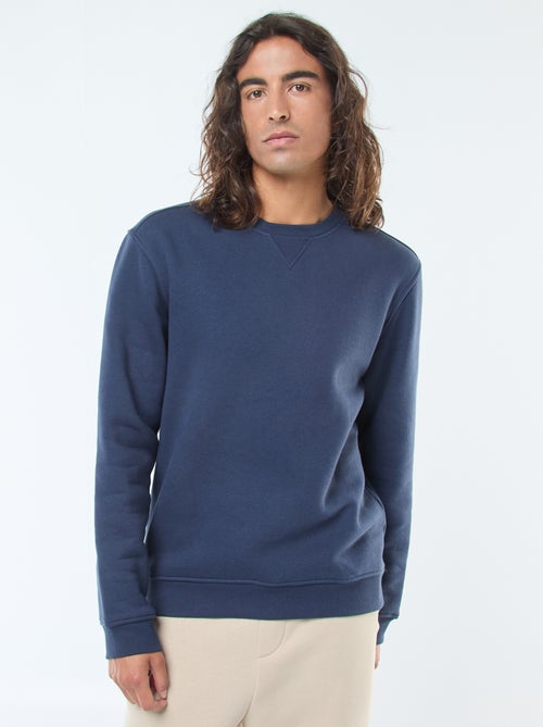 Effen sweater van geruwde fleece met ronde hals - Kiabi