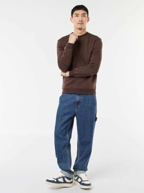 Effen sweater van geruwde fleece met ronde hals - Kiabi