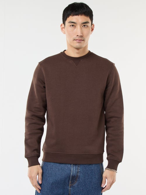 Effen sweater van geruwde fleece met ronde hals - Kiabi