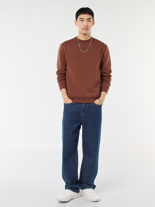 Effen sweater van geruwde fleece met ronde hals - Kiabi