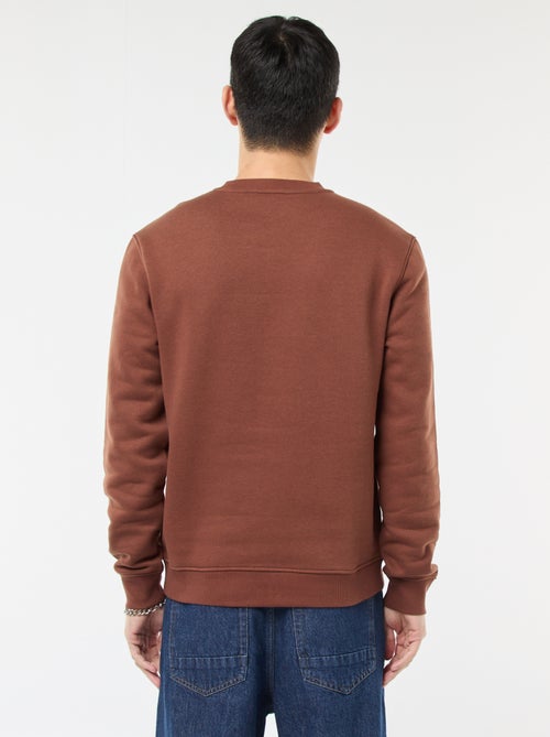 Effen sweater van geruwde fleece met ronde hals - Kiabi