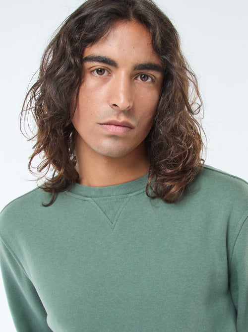 Effen sweater van geruwde fleece met ronde hals - Kiabi