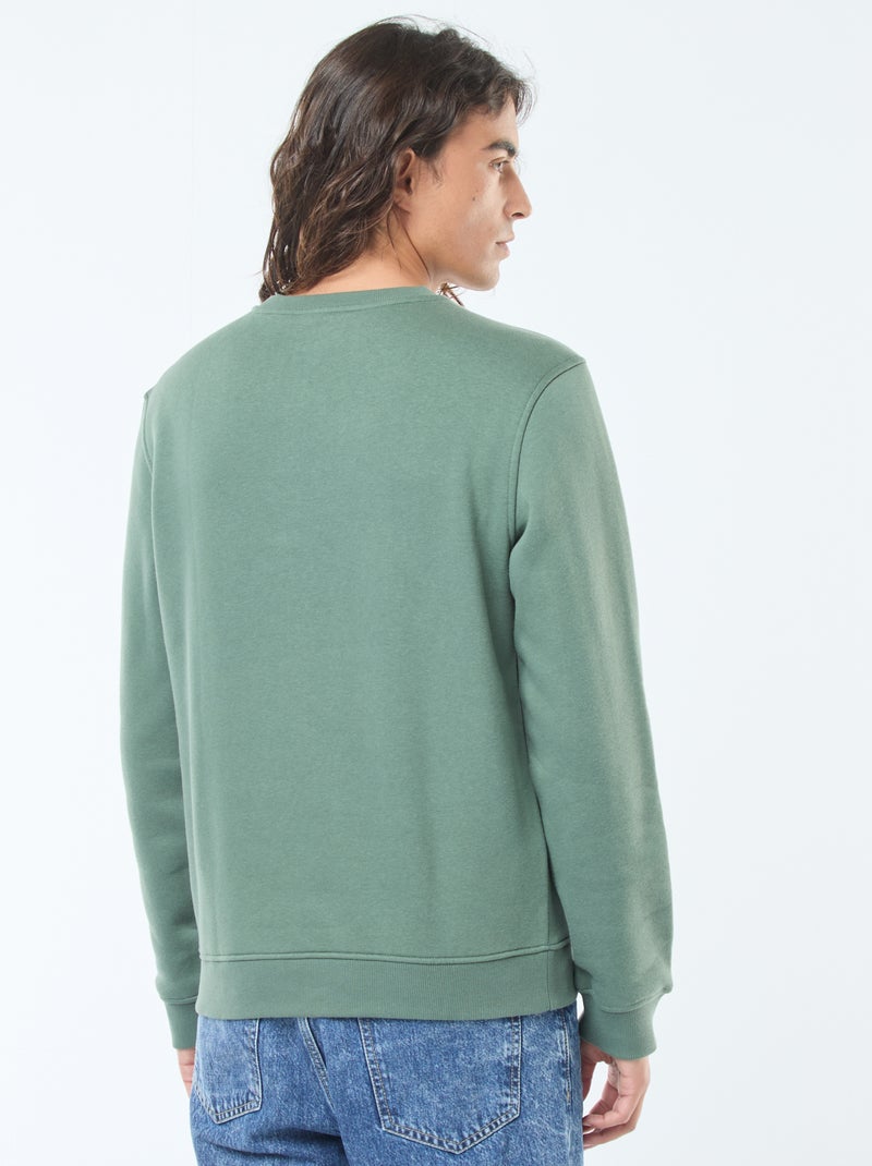 Effen sweater van geruwde fleece met ronde hals Groen - Kiabi