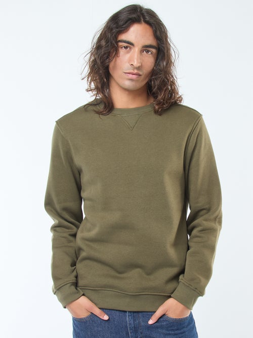 Effen sweater van geruwde fleece met ronde hals - Kiabi