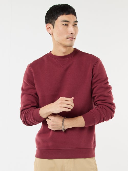 Effen sweater van geruwde fleece met ronde hals - Kiabi