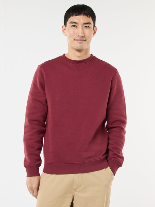 Effen sweater van geruwde fleece met ronde hals - Kiabi