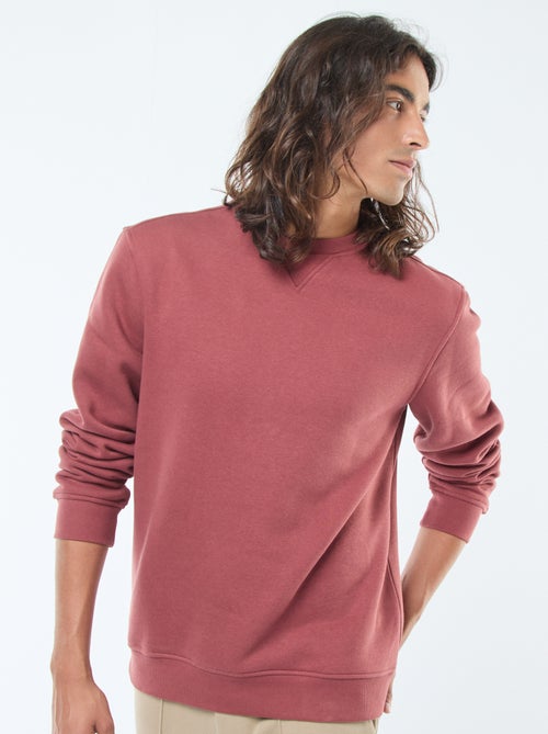 Effen sweater van geruwde fleece met ronde hals - Kiabi