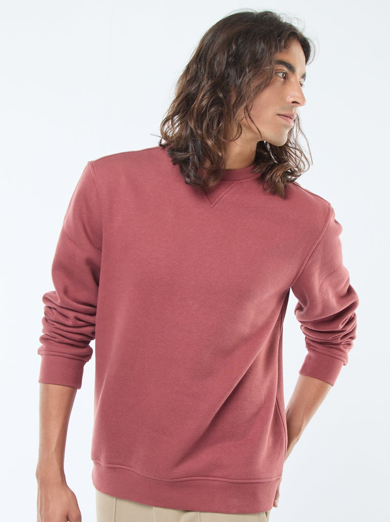 Effen sweater van geruwde fleece met ronde hals Rood - Kiabi