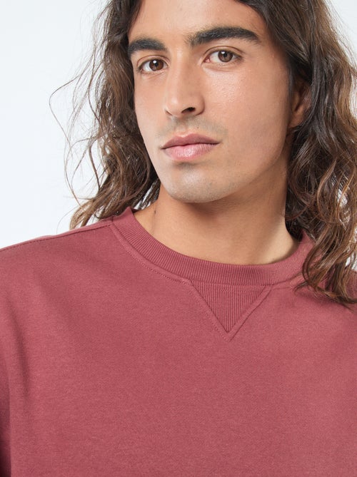 Effen sweater van geruwde fleece met ronde hals - Kiabi