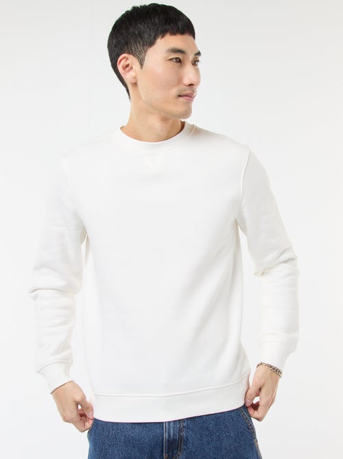 Effen sweater van geruwde fleece met ronde hals - Kiabi