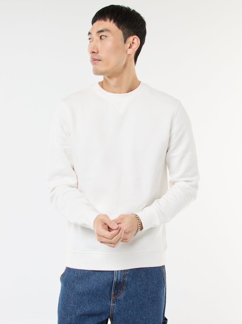 Effen sweater van geruwde fleece met ronde hals Wit - Kiabi