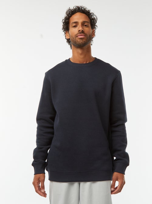 Effen sweater van geruwde joggingstof met ronde hals - Kiabi