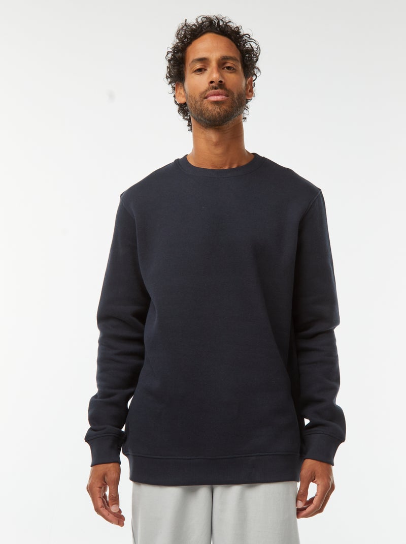 Effen sweater van geruwde joggingstof met ronde hals Blauw - Kiabi