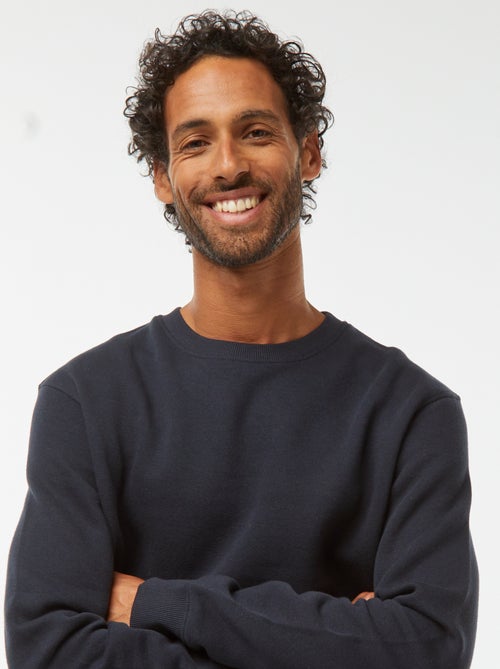 Effen sweater van geruwde joggingstof met ronde hals - Kiabi