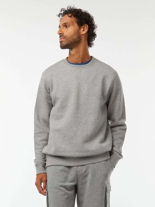 Effen sweater van geruwde joggingstof met ronde hals - Kiabi