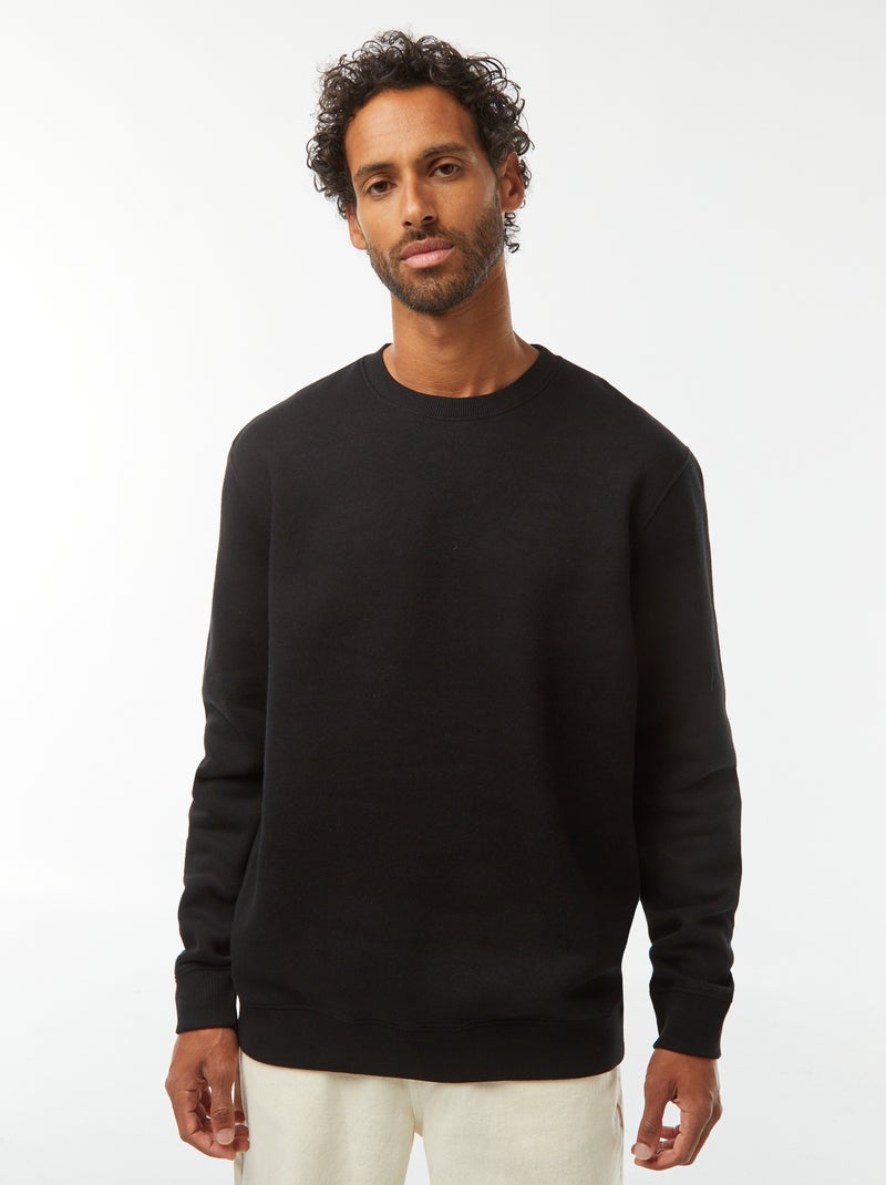 Effen sweater van geruwde joggingstof met ronde hals zwart - Kiabi