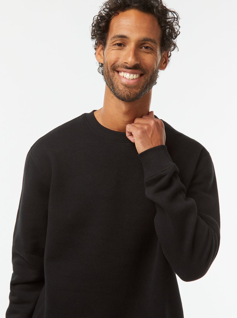 Effen sweater van geruwde joggingstof met ronde hals zwart - Kiabi