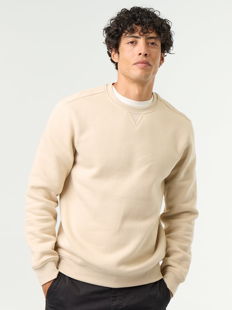 Effen sweater van geruwde molton Biege - Kiabi