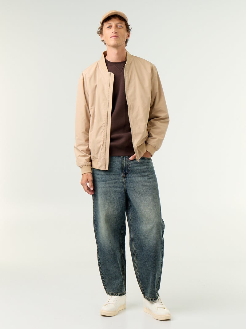 Effen sweater van geruwde molton Bruin - Kiabi