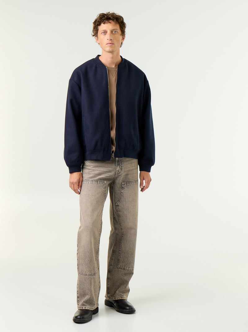 Effen sweater van geruwde molton Bruin - Kiabi