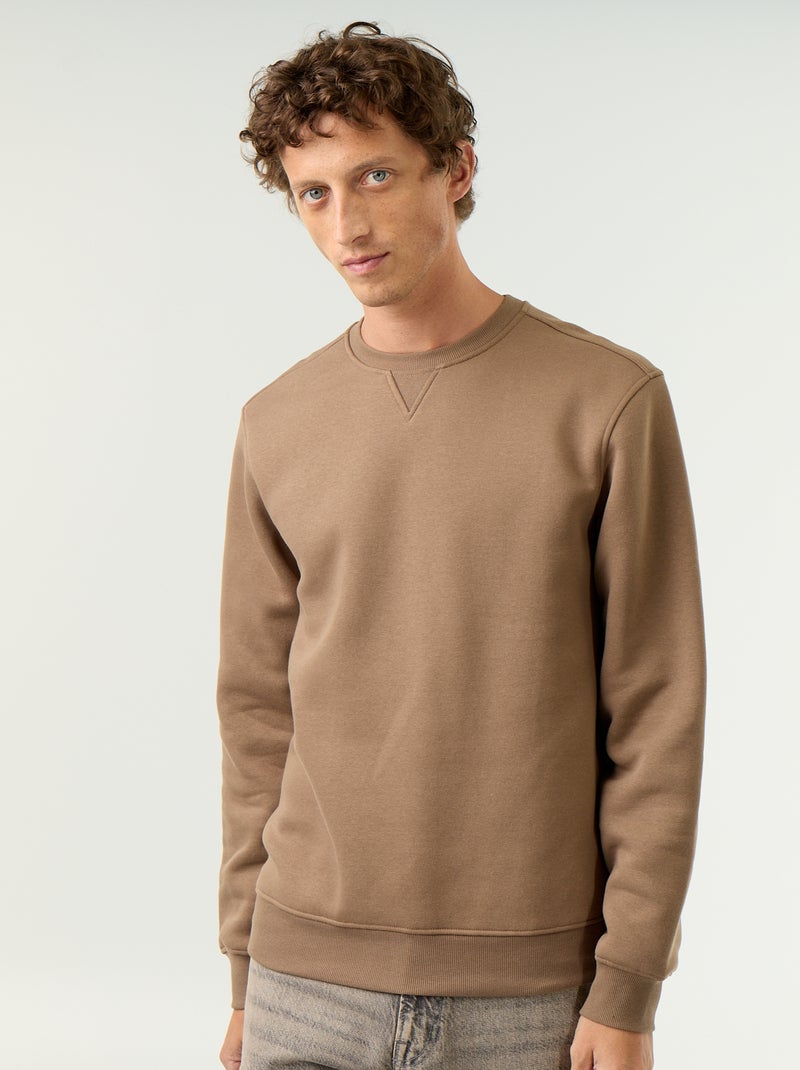 Effen sweater van geruwde molton Bruin - Kiabi