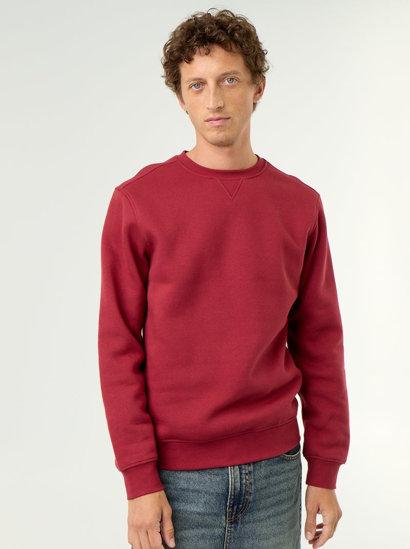 Effen sweater van geruwde molton Rood - Kiabi