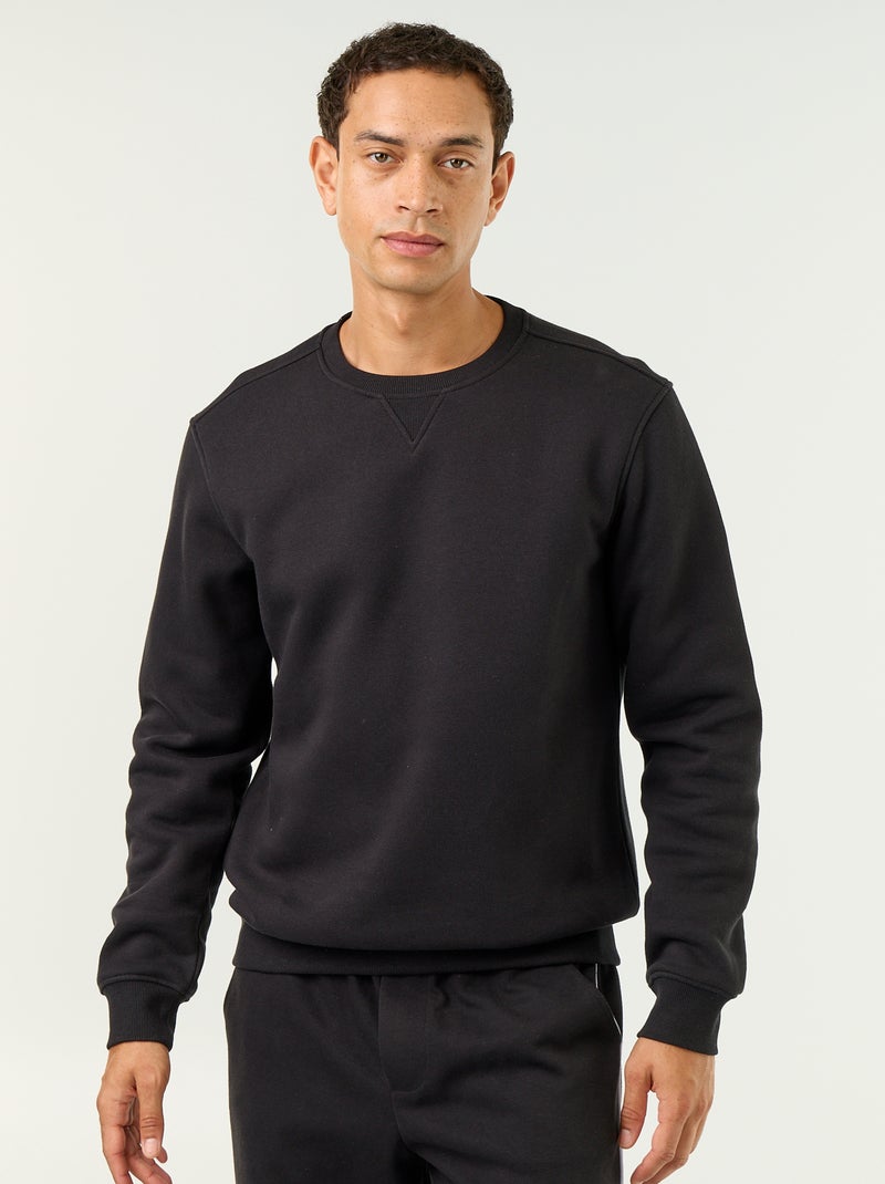 Effen sweater van geruwde molton Zwart - Kiabi