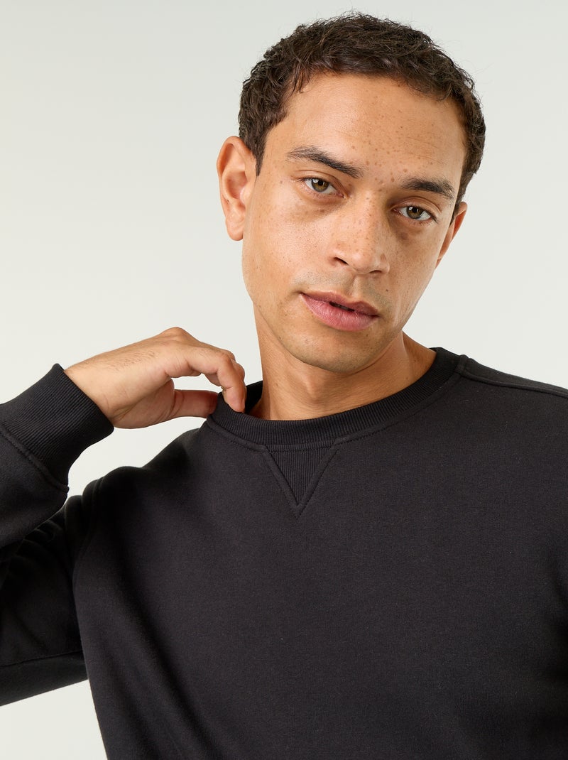 Effen sweater van geruwde molton Zwart - Kiabi