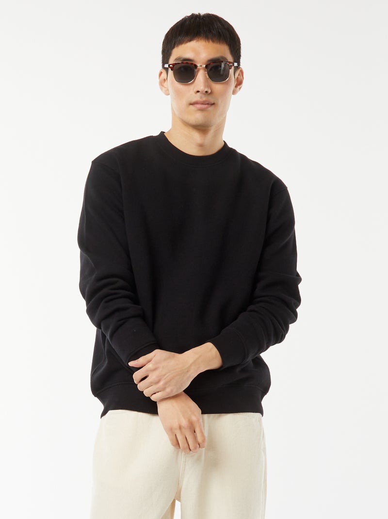 Effen sweater van joggingstof met ronde hals zwart - Kiabi