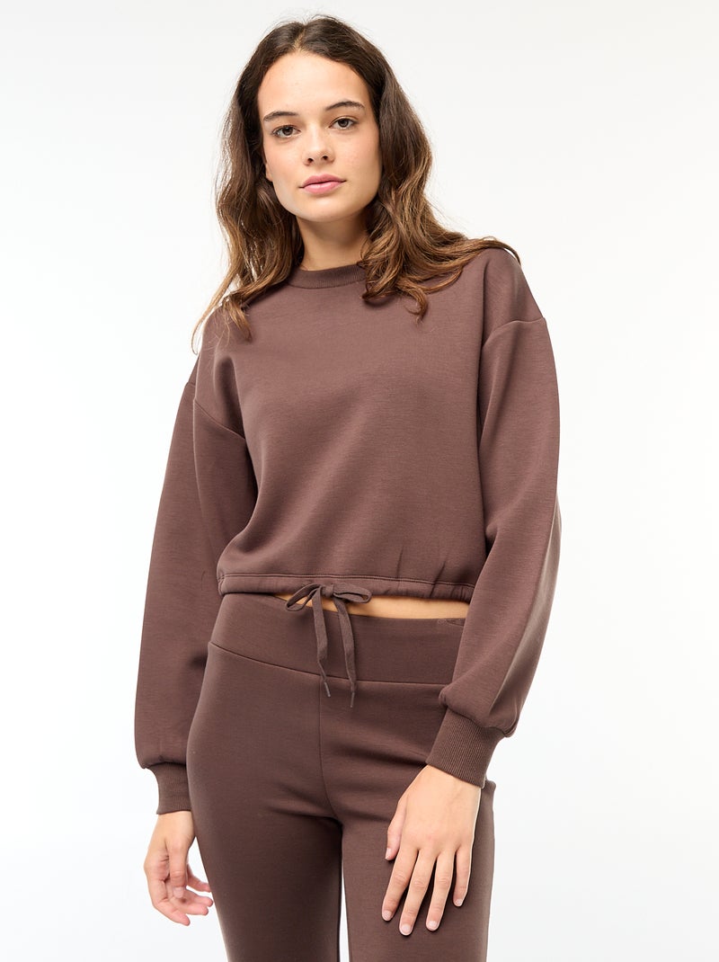 Effen sweater van warme en zachte joggingstof Bruin - Kiabi